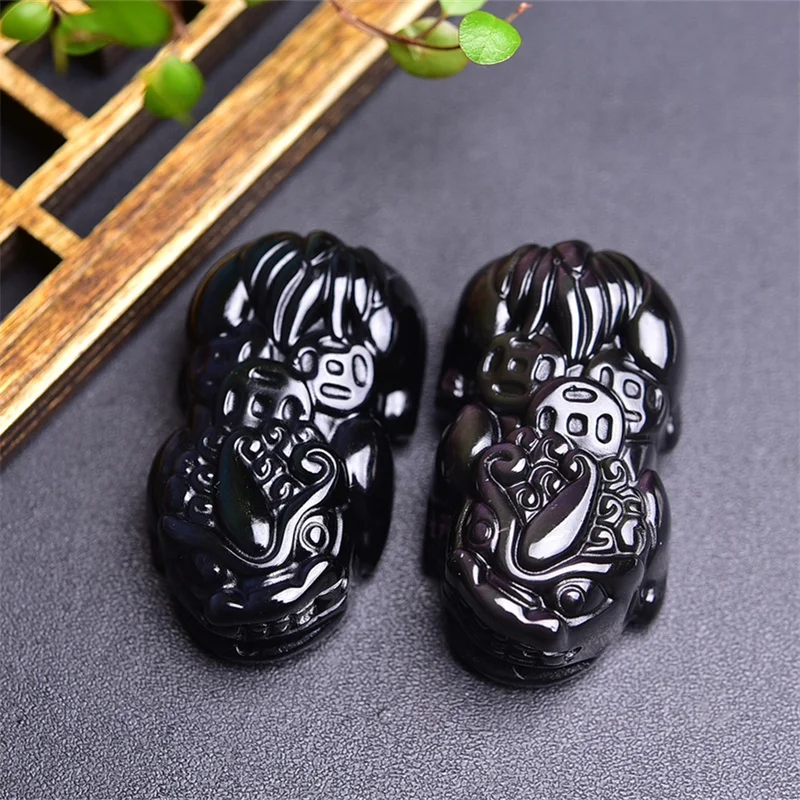 2PCS Natural Colored Obsidian Pixiu Carving Jewelry For Pendant Earring Bracelet Reiki Healing Stone DIY Accessories