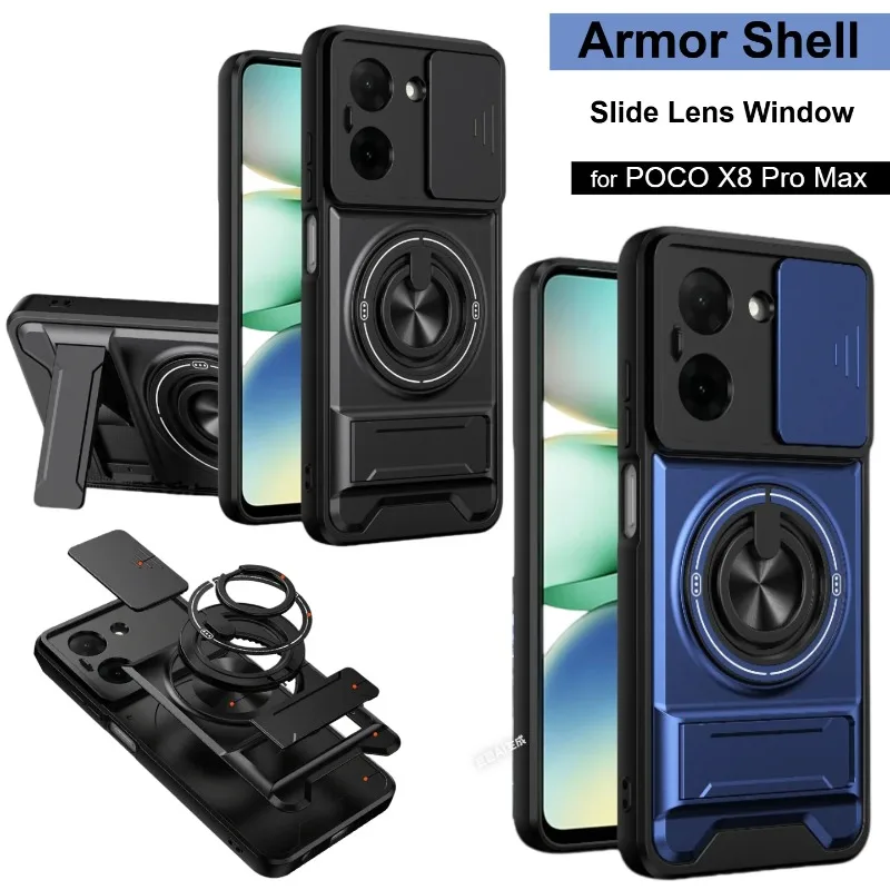 

Luxury Rugged Armor PC+TPU Case For Xiaomi Poco X8 Pro Max X7 F8 Ultra F7 M8 M7 Pro 4/5G Slide Camera Enhanced Shockproof Cover