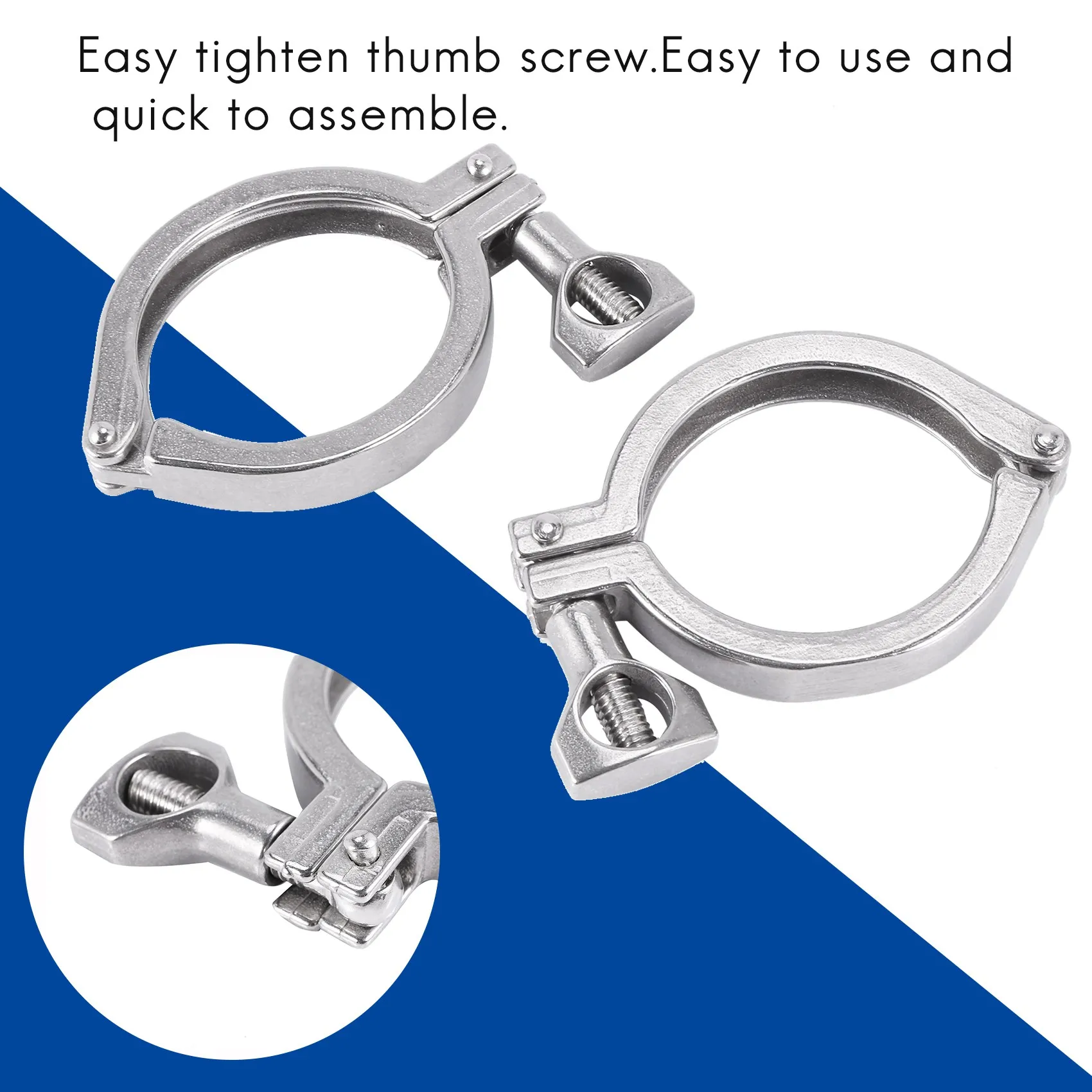 A06K 2 ชิ้น Tri - Clamp เหล็ก Single Pin Heavy Duty Tri Clamp พร้อม Wing Nut สําหรับ Ferrule TC พร้อมปะเก็นซิลิโคน 2 นิ้ว