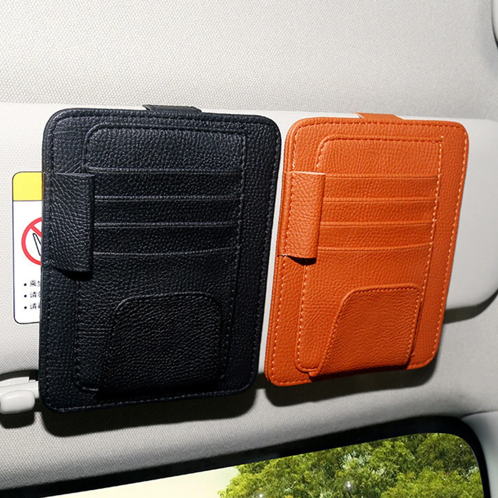 

Visor Sunshade Interior PU Storage Case Sunglasses Holder Organizer Sleeve Wallet Clips Mount (Black)