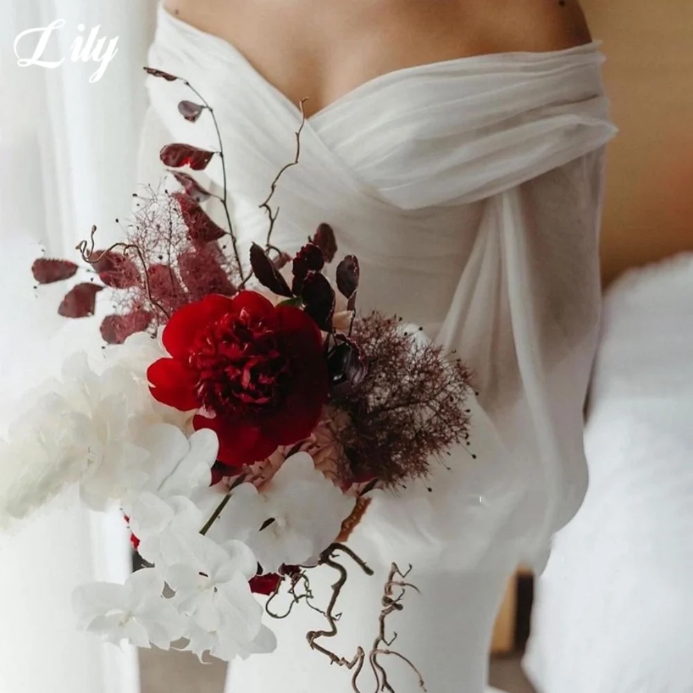 リリーホワイト V ネックウエディングドレス ランタンスリーブ バックレスウエディングドレス サテン トレーリング ウェディングパーティー イブニングドレス 프롬 드레스 カスタマイズ