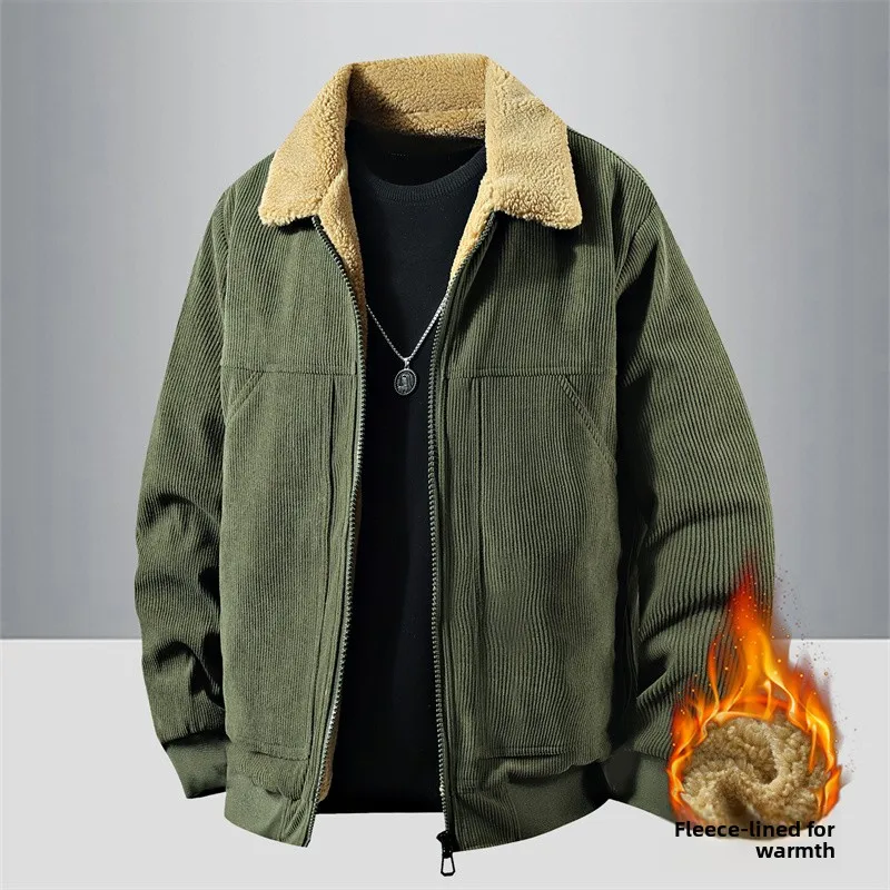 

Men's Casual Workwear Jaet Thiened Fce Lined Lamb Velvet Warm Winter Coat Loose Fit Zipper Closure Long Sve irt