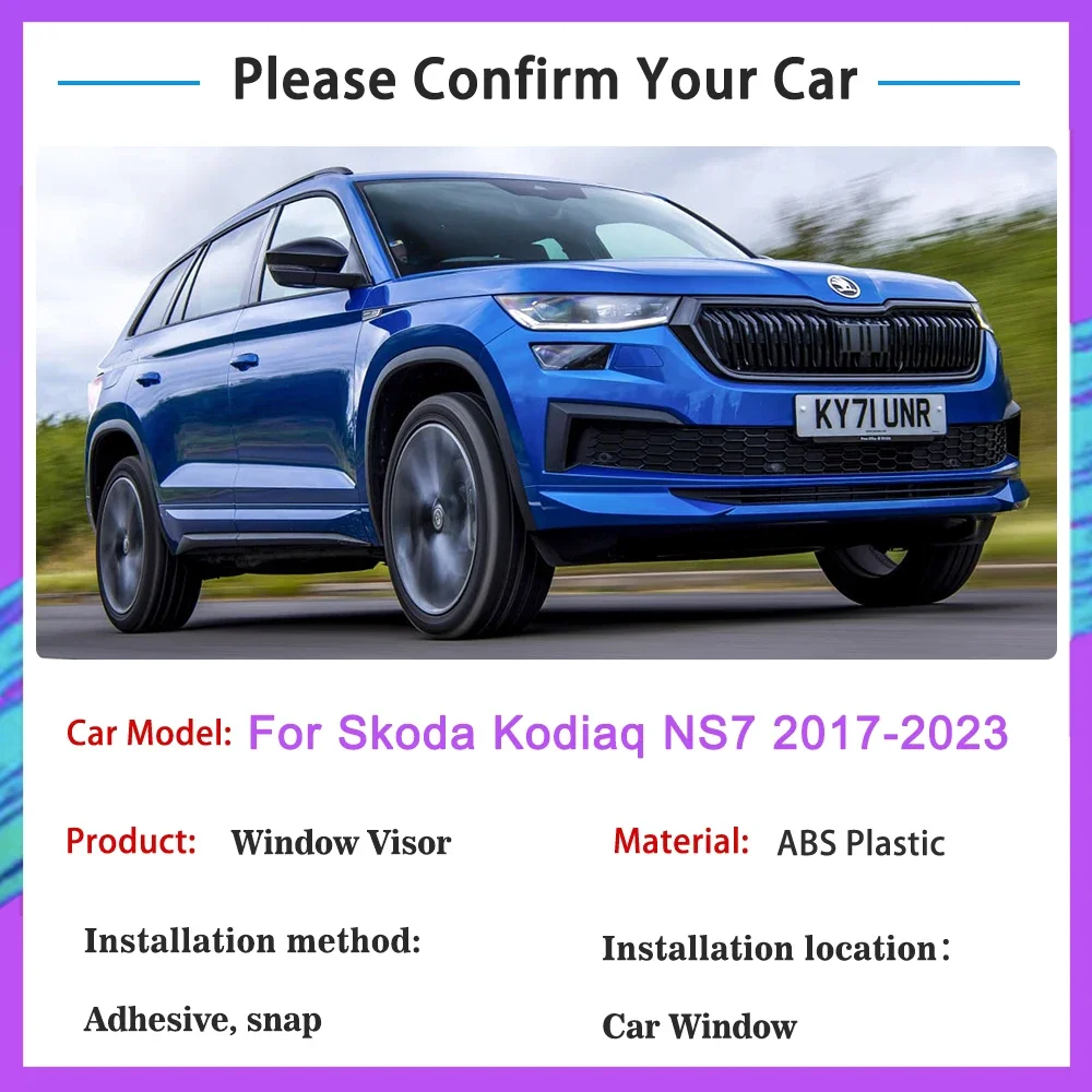 For Skoda Kodiaq NS7 RS 2017 2018 2019 2020 2021 2022 2023 Window Visor Smoke Deflector Awning Vent Cover Protector Accessories