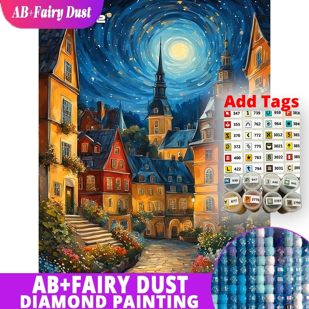 Pegatinas AB Fairy Dust DMC, Mosaico de Diamantes, Bordado de Calle, Arte de Dibujos Animados, Kit de Taladro Cuadrado Completo, Pintura DIY, Pedrería para el Hogar, Decoración de Pared