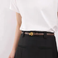 Genuine Leather Women Fashion Belt Knot Buckle Waistband Cummerbund For Dress Jeans