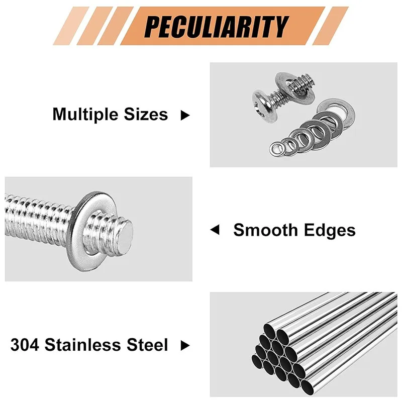 80/180/360PCS 304 Stainless Steel Flat Washers Assortment Kit, Flat Gaskets M2 M2.5 M3 M4 M5 M6 M8 M10