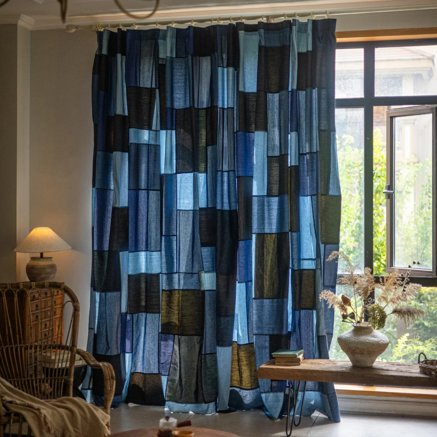

New Denim Patchwork Curtains, Blackout Custom Size American Retro Style Window Drapes for Living Room Bedroom