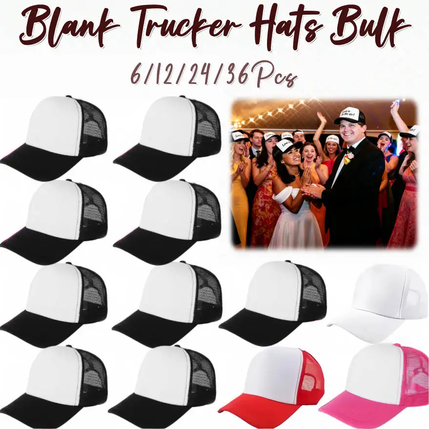 6-36Pcs Blank Trucker Hats Bulk DIY Wedding Baseball Cap Unisex Adjustable Mesh Hats For Bachelorette Party Favors