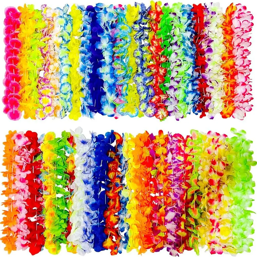 24/50/100 قطعة الملونة هاواي Leis الاصطناعي قابلة لإعادة الاستخدام زهرة الحرير قلادة نابضة بالحياة عطلة الشاطئ فو زهرة جارلاند قلادة