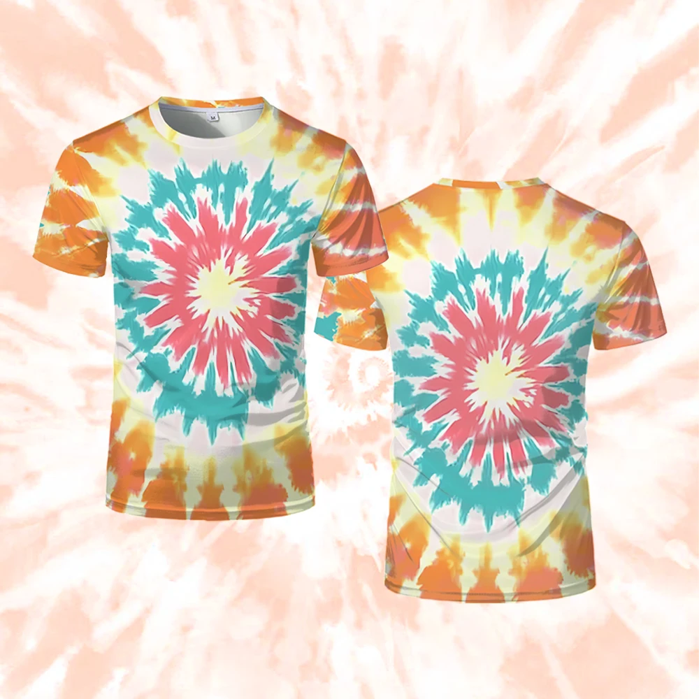 

Creative Tie-dye Graphic T-shirt Breathable Quick-drying Short Sleeve Tees Unisex Street Fashion Harajuku Style Round Neck Tops
