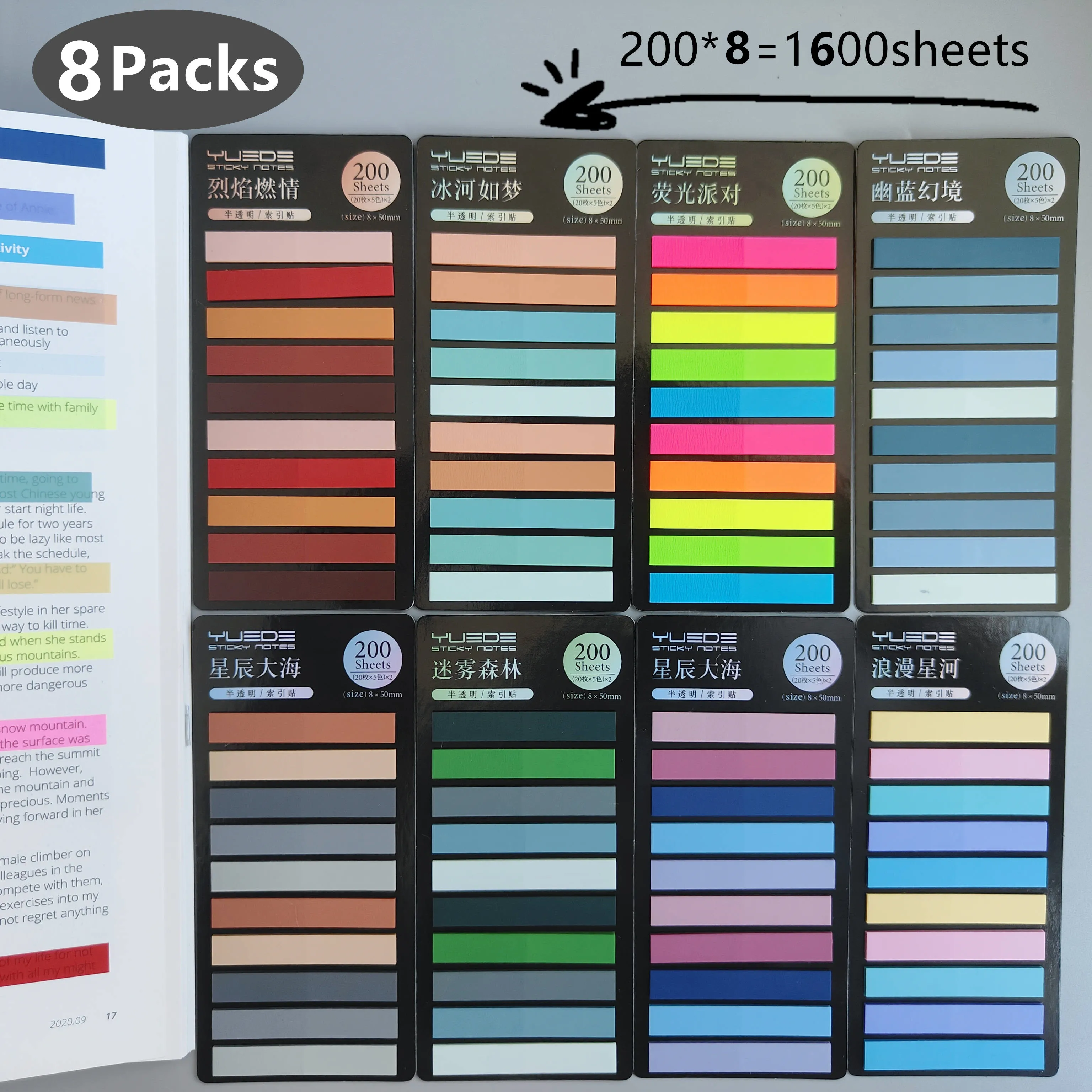 8Packs 1600 Sheets  Transparent Index Self-Sticky Notes Annotation Books  Posted ItBookMarkers Tabs Reusable Memo Pad Stationery