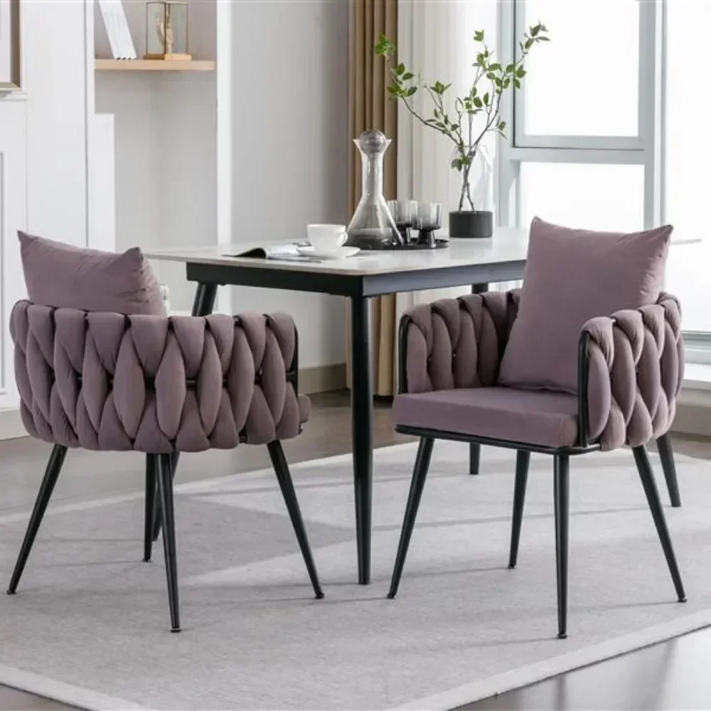 Pure purple modern velvet dining chair 2 piece set of hand-woven upholstered chairs living room upholstered side chairs