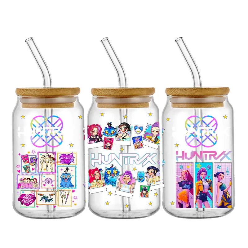 شيطان الصيادين فيلم Kpop عاشق هدية أنيمي مروحة الأشعة فوق البنفسجية DTF ملصقات جاهزة لنقل كوب التفاف مخصص لتقوم بها بنفسك الحرفية ل Libbey يمكن الزجاج