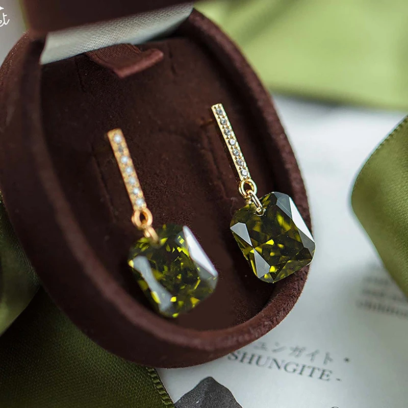 Simple Olive Green Stud Earrings for Women Real 925 Sterling Silver Original Vintage Earring High Quality Party Fine Jewelry