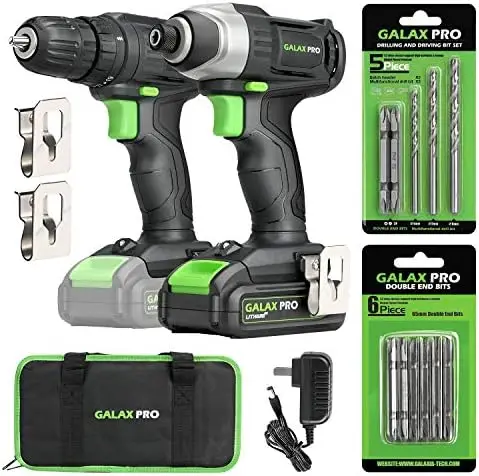 Kit de furadeira sem fio e chave de impacto de 20 V com bateria, carregador, 11 acessórios e bolsa de ferramentas