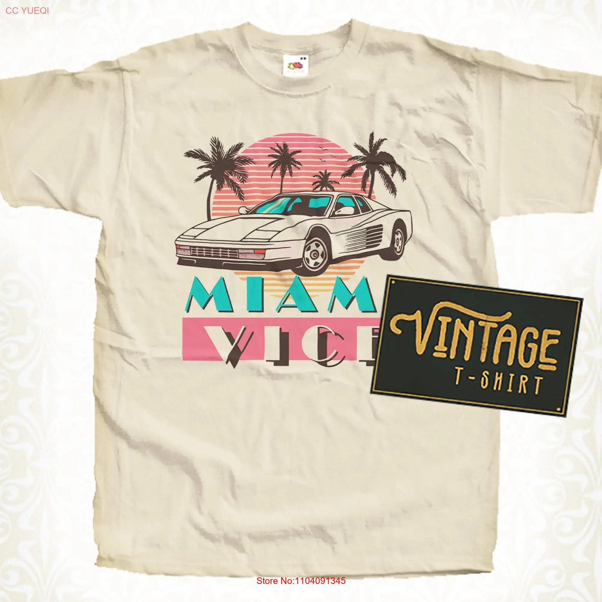 Miami Vice V5 T Shirt Vintage Natural color Men's DTG Digital Print SIZES S M L XL 2XL 3XL 4XL 5XL long or short sleeves