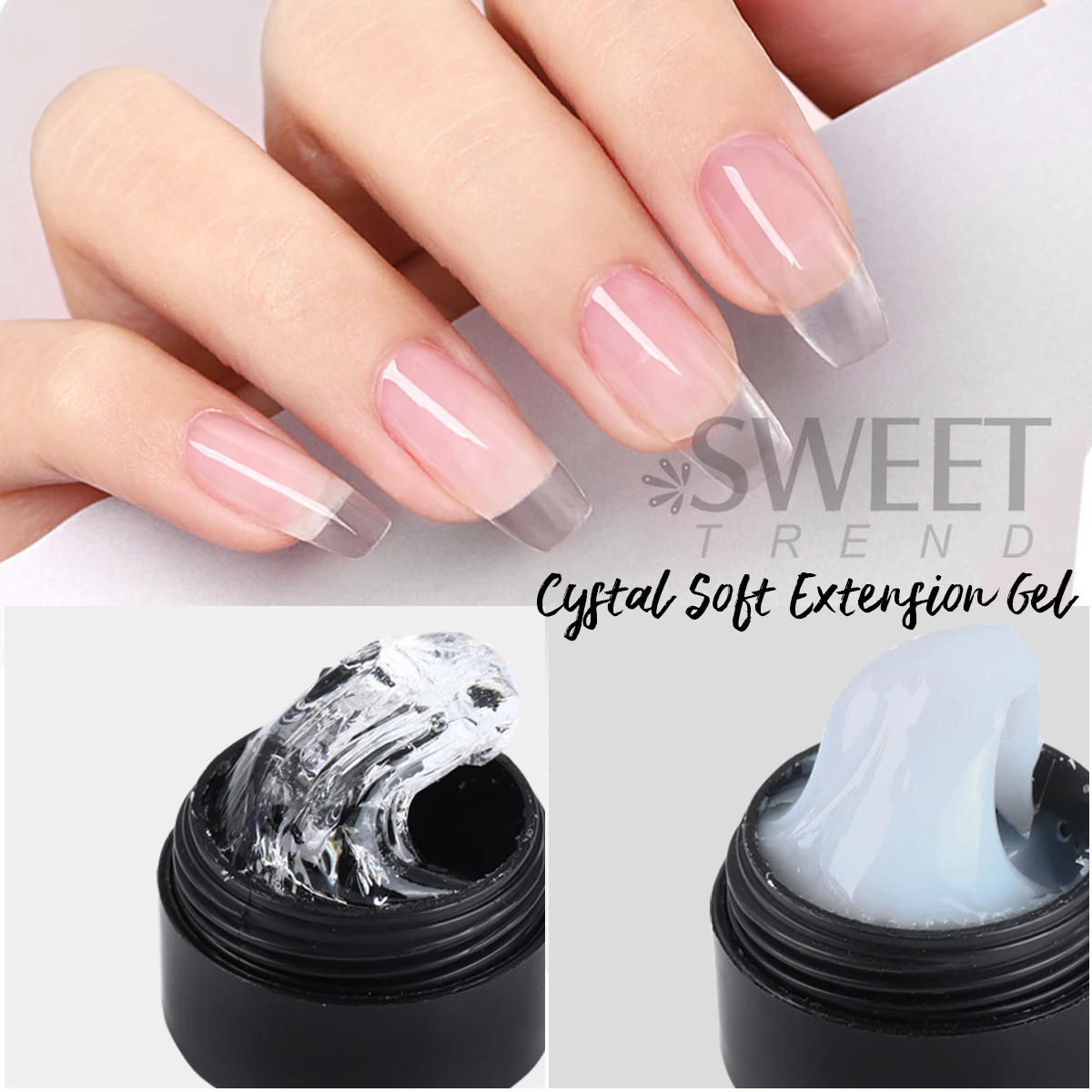2pcs Crystal Soft Solid Extension Nail Gel With Flower Sculpting Pen Milky Clear Acrylic Carving Jelly Model Gel Manicure Decor