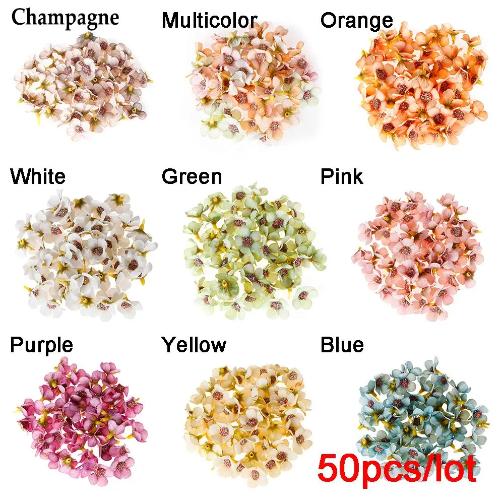 Mini Fleurs Artificielles Multicolores de 2cm pour Décoration de ix, Couronne, Détruire, Mariage, 50 Pièces