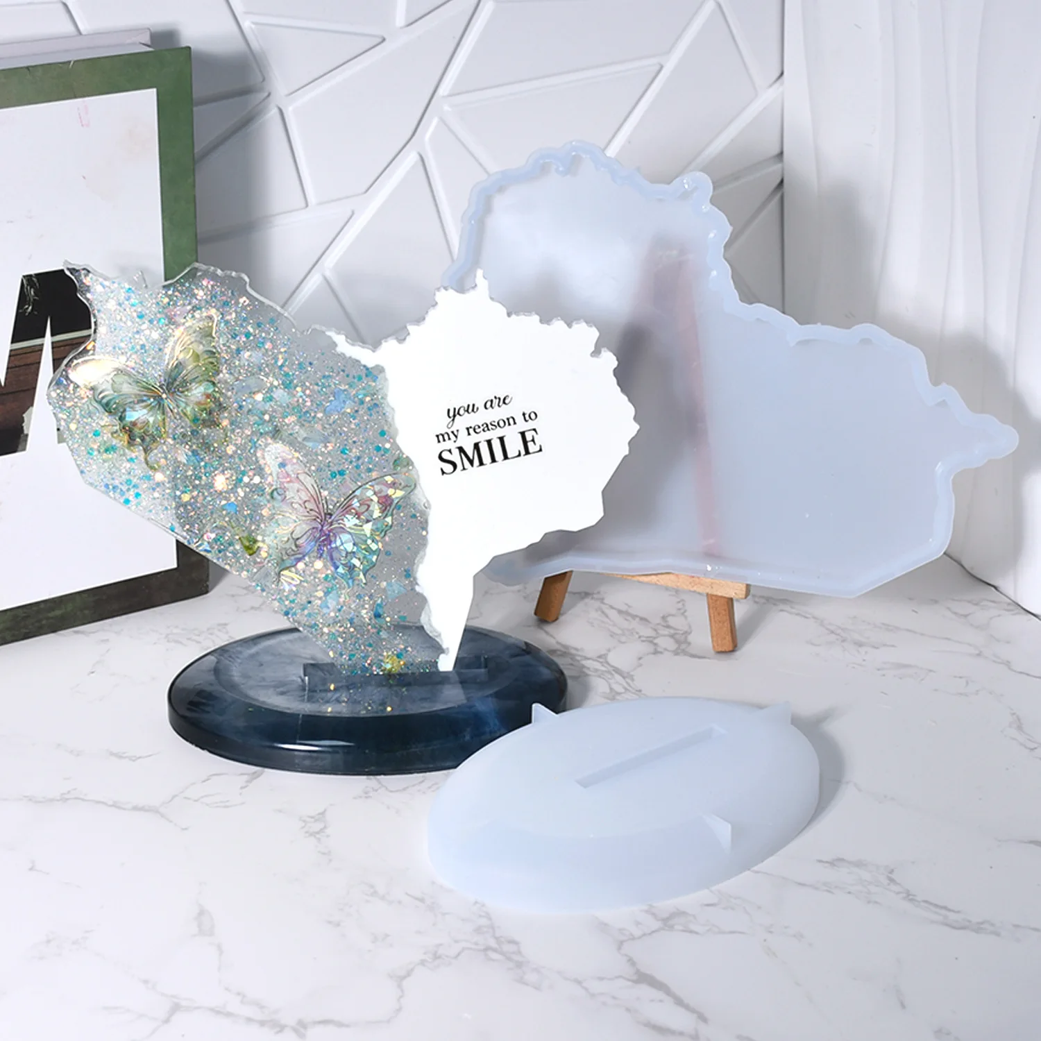 Resin silicone mold, silicone map socket mold with base cavity. Artistic style desktop decorative stand. DIY casting mold.