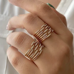 Zircon Double Crossed Shape Rings For Women Gold Plated Stainless Steel Cross Ring Luxury Wedding Couple Rings Aesthetic Jewerly