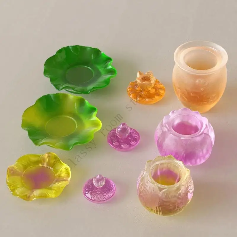 جديد جرة أسطوانية الراتنج قالب من السيليكون لوتس شكل صندوق تخزين المجوهرات مع غطاء قالب لصياغة شمعة حامل جرة الحلوى #2