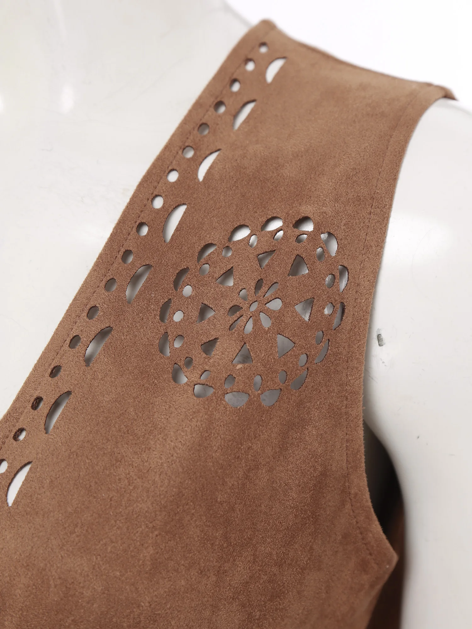 Rompi Pinggiran Antik Cowgirl Barat Wanita Rompi Depan Terbuka Jaket Rumbai Tanpa Lengan Suede Palsu untuk Pesta Tema Halloween