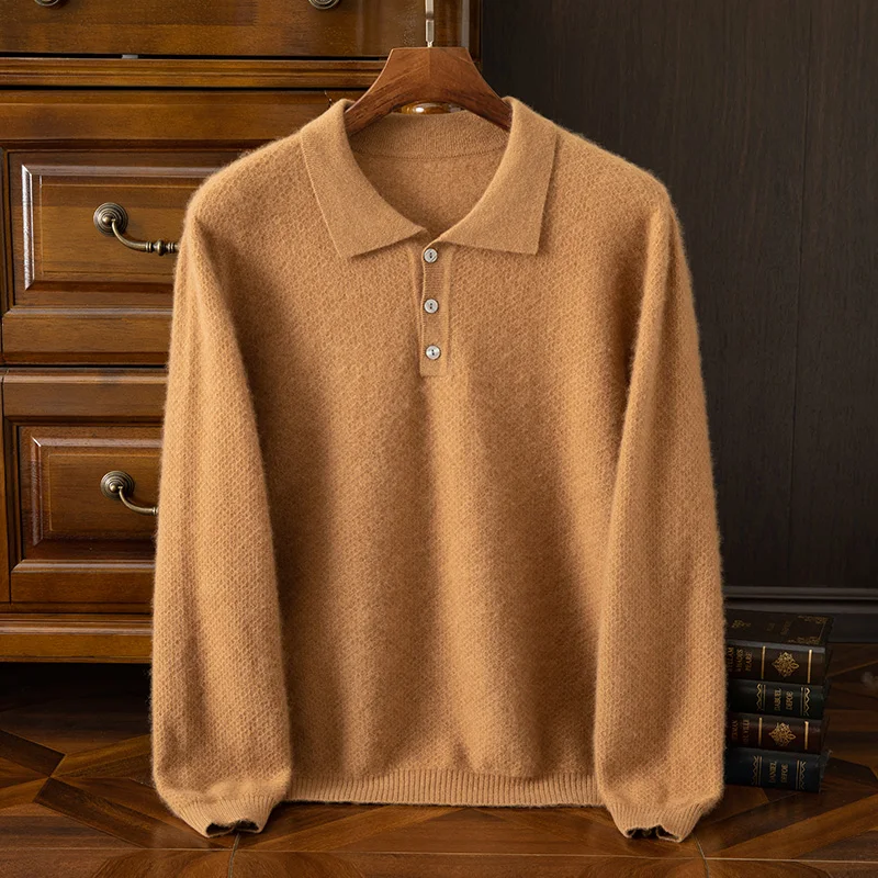 

Fashion New Polo Collar Men's Sweaters Autumn Winter Loose Casual Soft Warm Goat Cashmere Sweater Knitted Pullovers