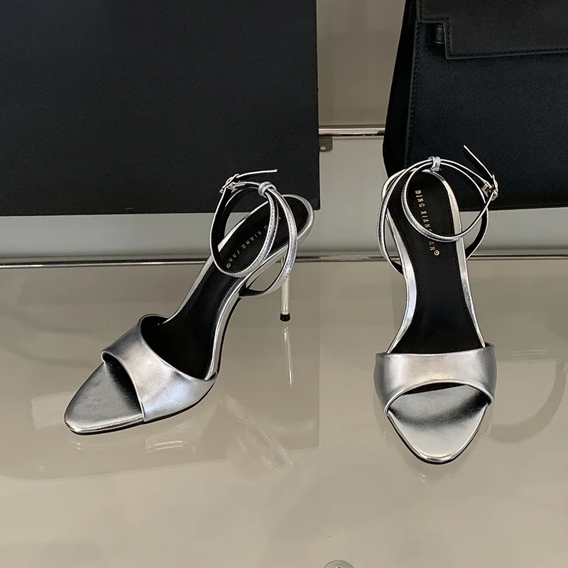 Summer Fashion Blue Female Sandal Open Toe Buckle High Heels Peep Pointed New Denim Stiletto Strap Womens Prom Shoes