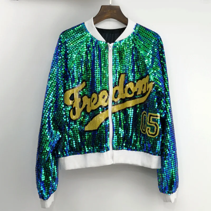 

sequins letter spliced solid woman bomber jacket blouson femme spring jackets Street style from FREVVY