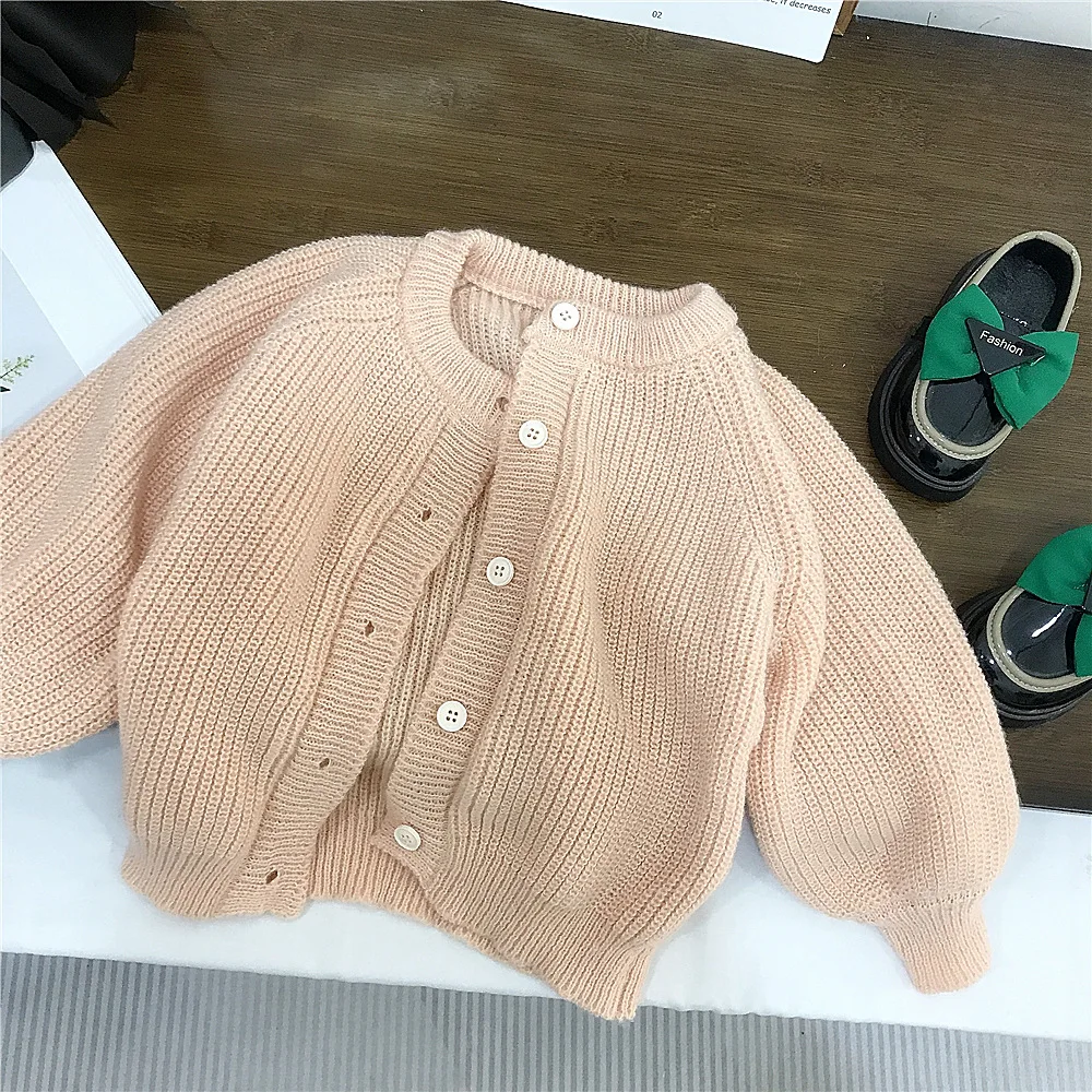 

Children's Clothing Spring and Autumn New Girls Bubble Sleeve Knitted Cardigan Children's Stand-up Collar Floral Dress