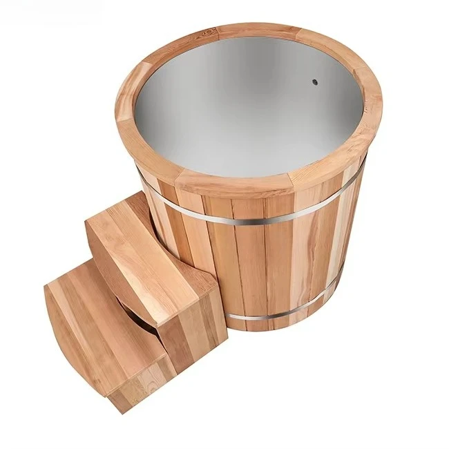 

Modern round stainless steel wood refrigeration insert bathtub