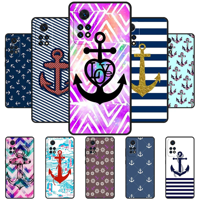 Stripes Anchor Boat Ship Phone Case For Redmi Note 11 EPro 11S 10T 9S Promax 8 Pro Xiaomi Mi 11 12X 12S Ultra Cover