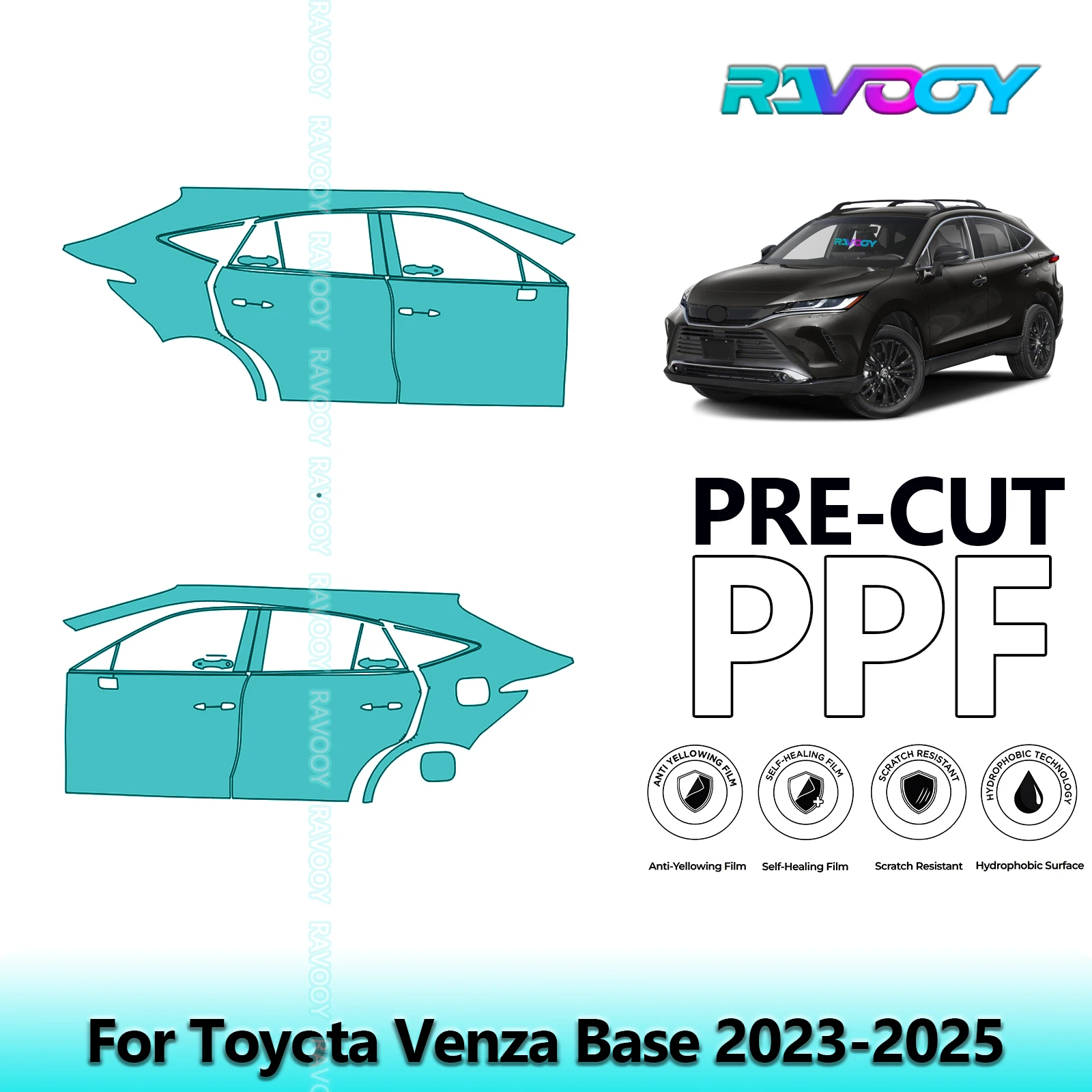 

For Toyota Venza Base 2023-2025 8.5mil Clear Matte Pre-Cut PPF Door & A/B Pillar Kit TPU Paint Protection Film Set