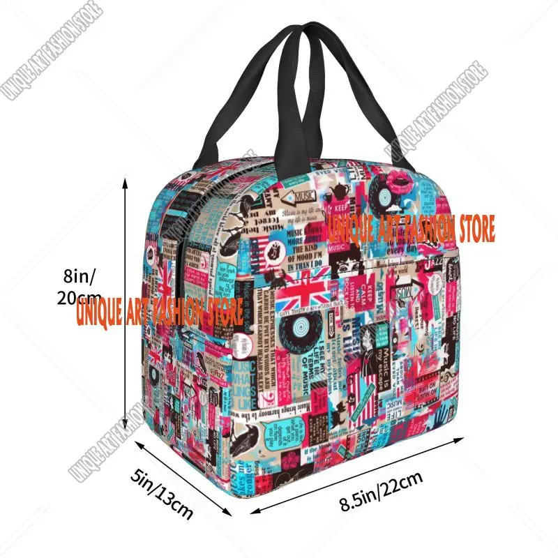 Retro Uk London British Collage Insulated Lunch Bag for Outdoor Picnic Resuable Cooler Thermal Lunch Box Women Kids