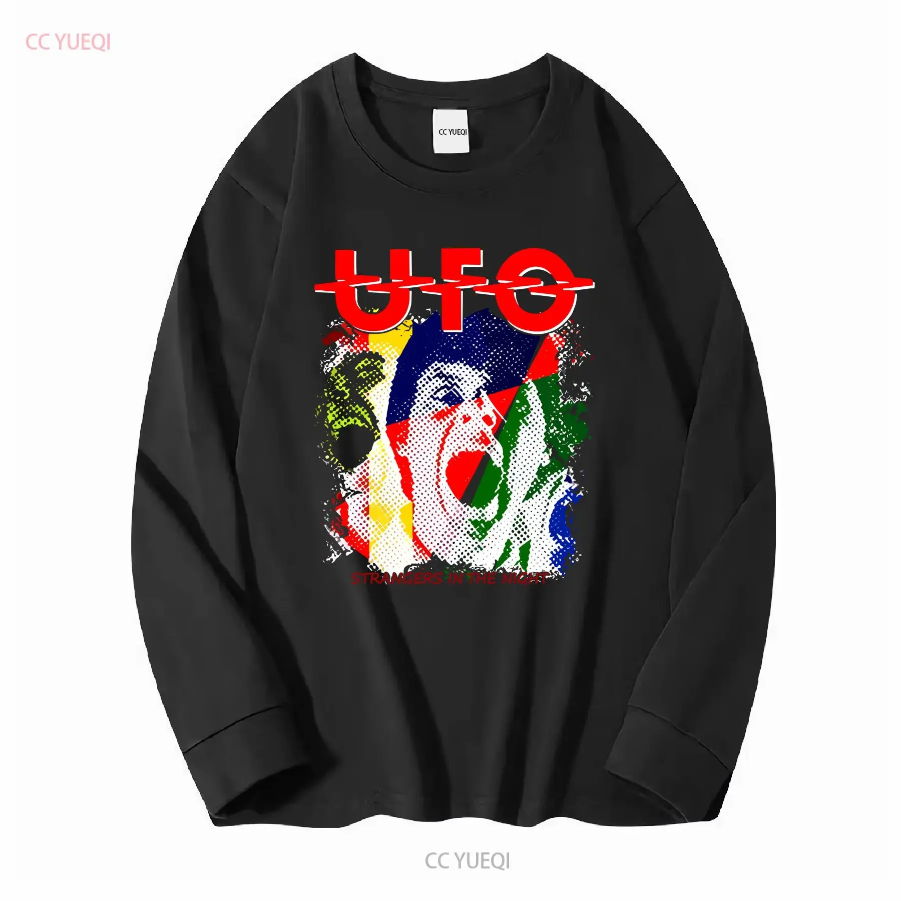 Hot UFO Strangers In The Night T Shirt Black long or short sleeves vintage Washed Stretched Casual Top For Everyday Wear