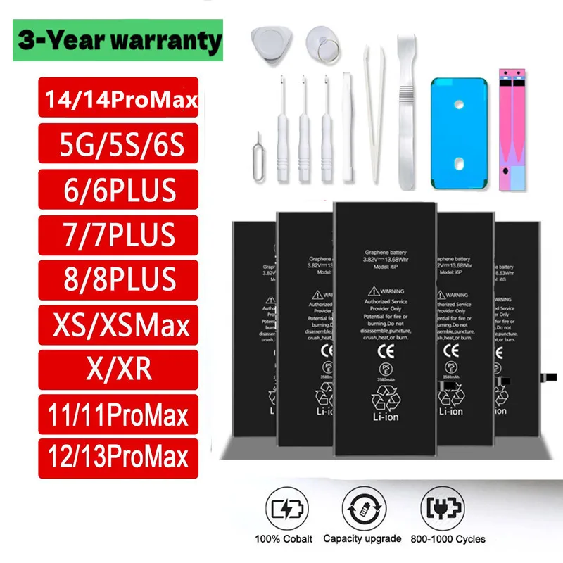 100% New IC Chip Phone Battery For iPhone 11 X XR XS XS MAX Replacement Bateria  For iPhone 6 6s 6Plus 7 8Plus Battery