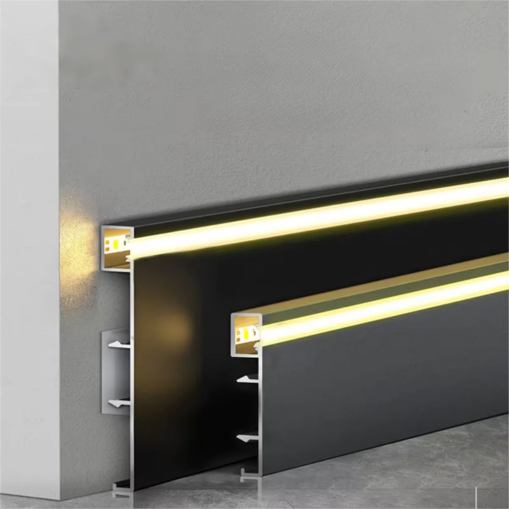 Modern LED Strip Profile Aluminum Alloy Metal Baseboard - LED Lighted Kick Plate for Home Interior & Living Room Decoration