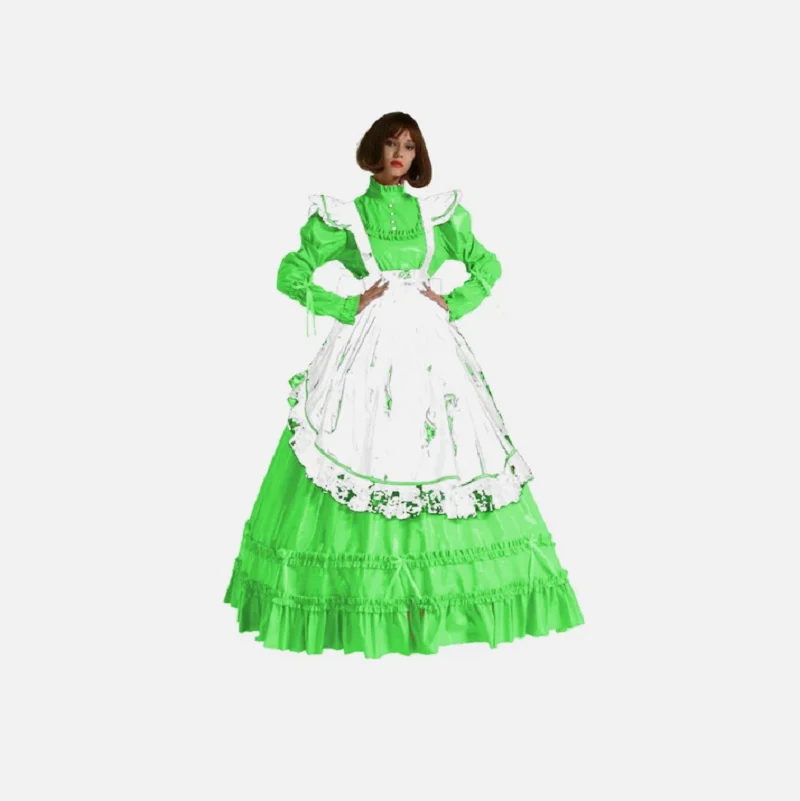 

Gothic Loli Girl Maid Sisi Can Lock Green PVC Dress Role Playing Costume Customization