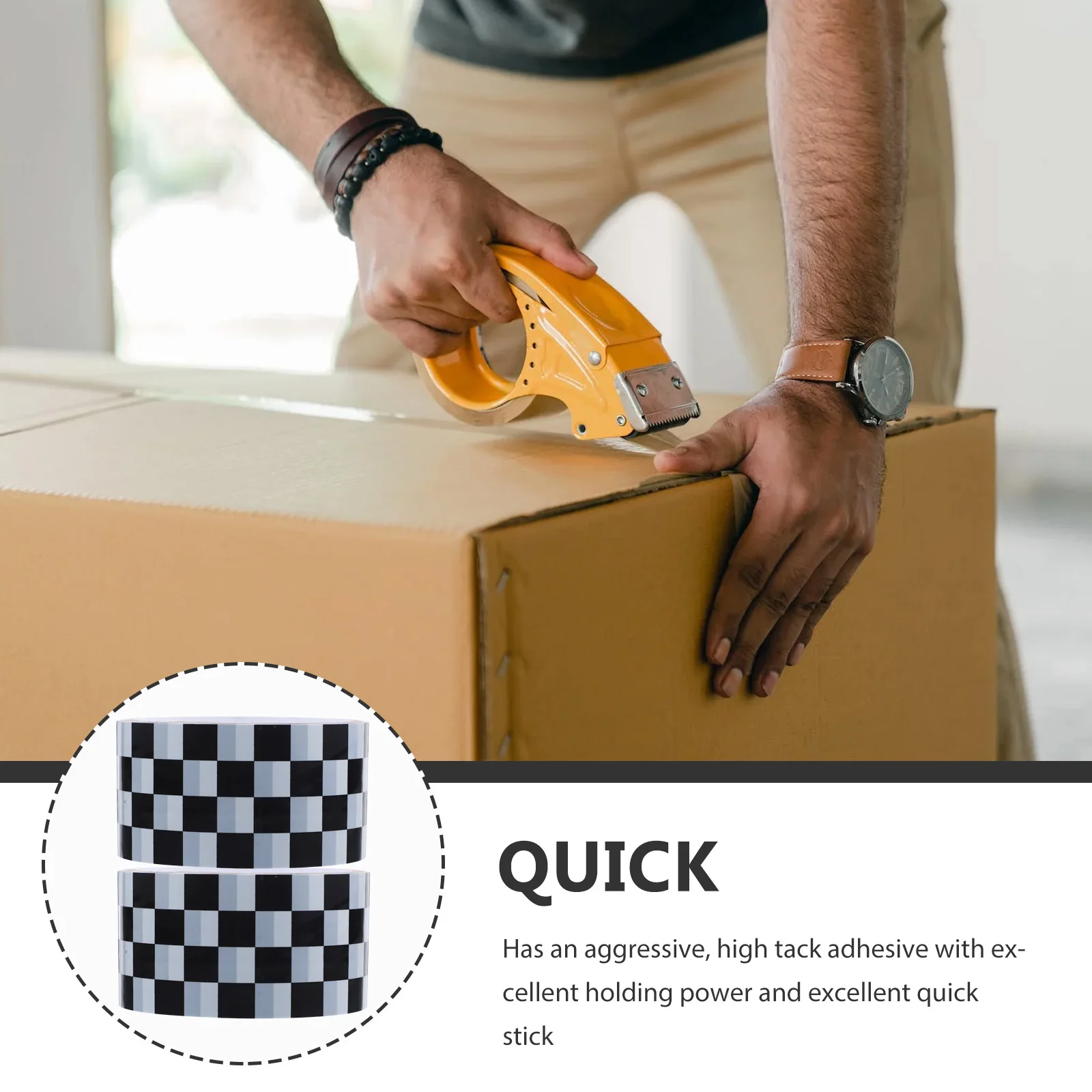 2 Rolls Checkered Pattern Packing Multi-Function Carton Sealing Tape For Gift Wrapping Bulletin Board Border Heavy Duty Adhesive