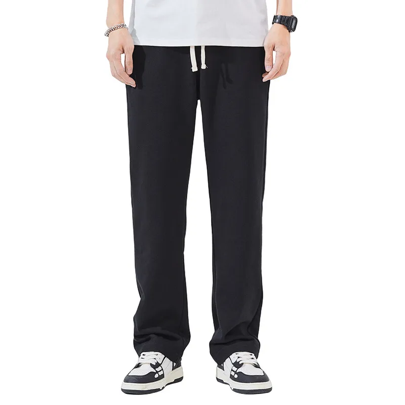 

Elastic Waist Casual Pants Men's Spring Autumn Thin Straight Loose Embroidered Long Pants Youth Active Sle Basic Color