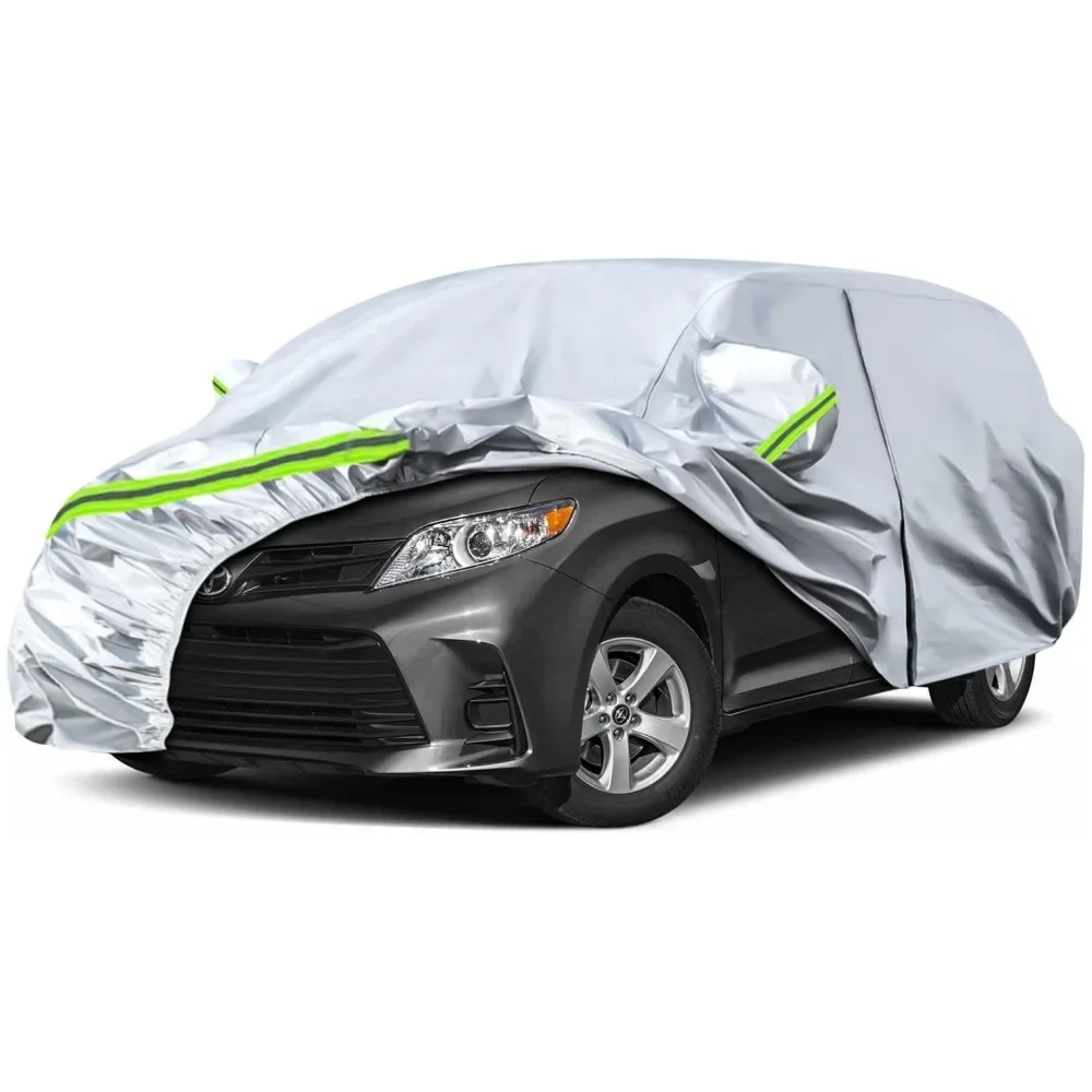 Car Covers For Toyota Sienna Minivan2003-2025 Silver All Weather Custom-fit Zipper Door Windproof Bands For Snow Rain Dust Hail