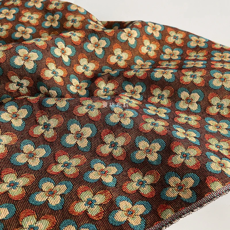 

Fabric Width 152cm Red Brown Contrast Color Thickened Stiff Profile Retro Plant Small Flower Diy Spring Autumn Clothing Coat Bag