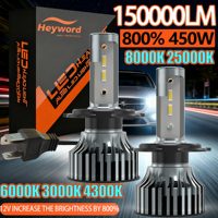 Heyword 150000lm 450W 1860 CSP chip 3000k/4300k/6000k/8000k Car LED Headlight h4 h7 h1 LED headlights 9005 H7 h11 led light