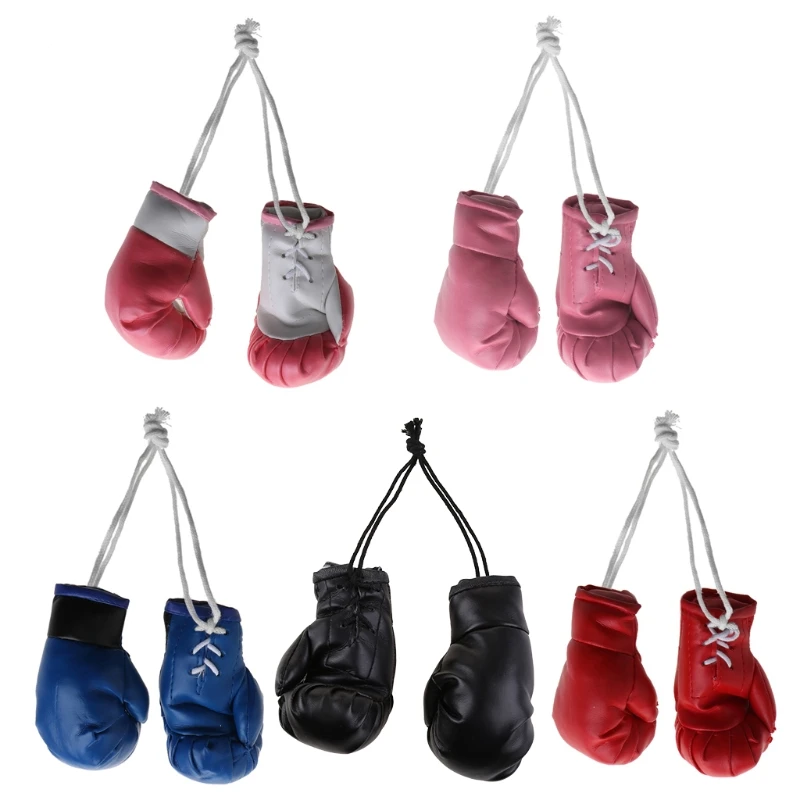 Leather Mini Boxing Gloves Miniature Punching Gloves Black / Blue/ Pink Boxing Gloves Pendant 2 Pcs Boxing Gloves