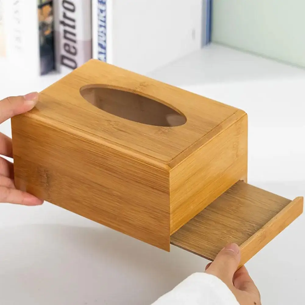 Natural Bamboo Wood Tissue Box Kitchen Home Car Napkins Holder Simple Creative Dining Towel Paper Storage Box Home Decoration