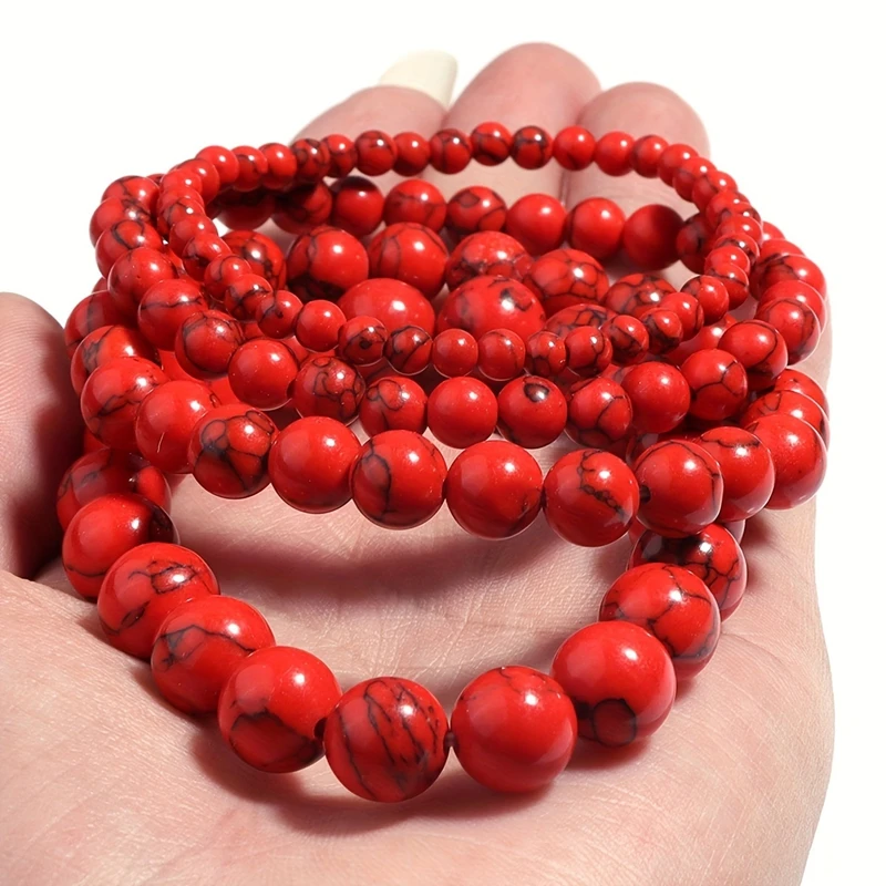 Natural Stone Red Turquoise Beaded Bracelet Handmade Braided String Bangles Friendship Jewelry Gift Vintage Design Strand Bracel