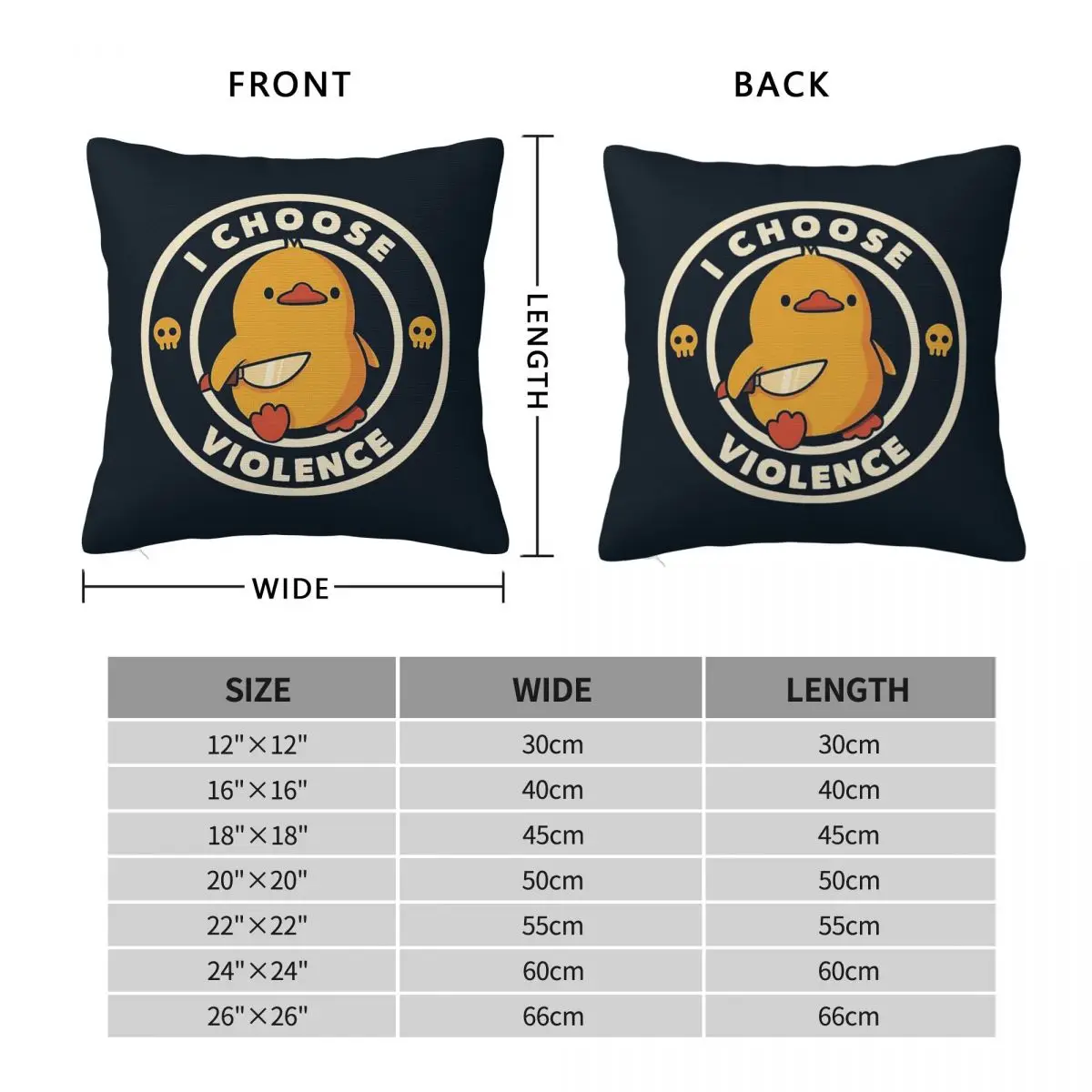 I Choose Violence Funny Duck Square Pillowcase Polyester Linen Velvet Pattern Zip Decorative Car Cushion Case