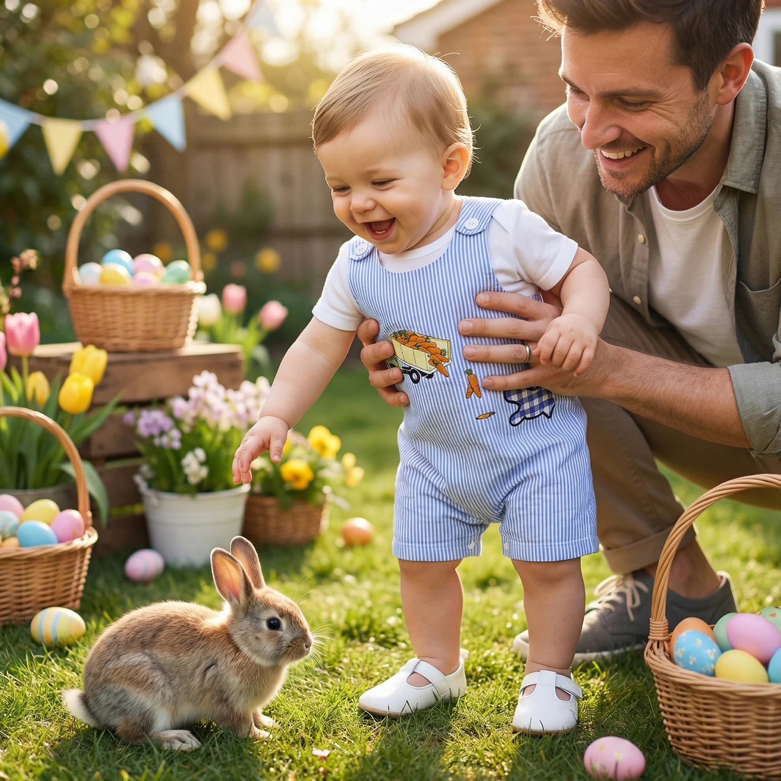 Baby Easter Striped Romper Carrot Truck Bunny Embroidered Sleeveless Jumpsuit Cute Overall Shorts