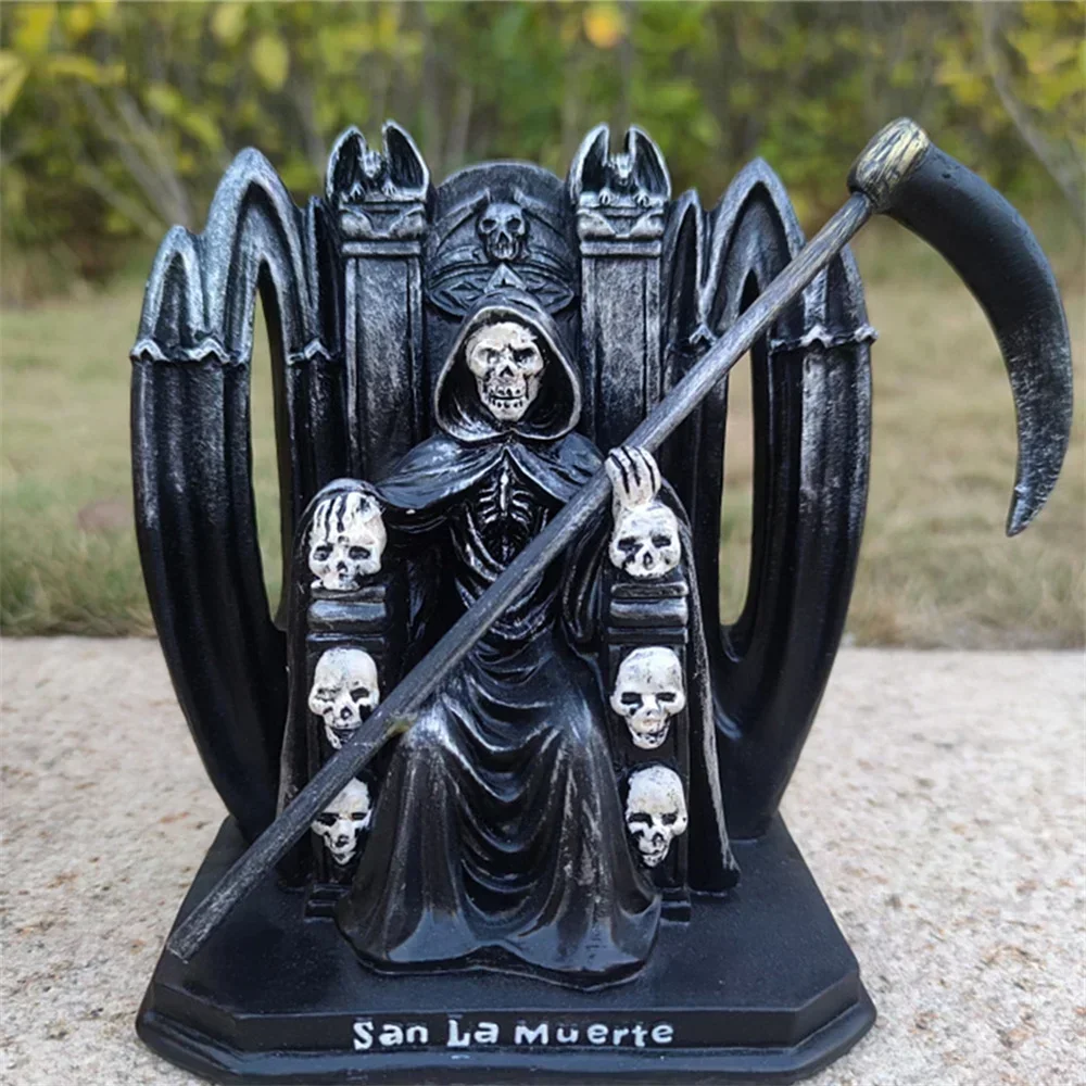 Soul Seizing Death Statue Fallen Angel Undead Skull Sickle Reaper Sculpture Crafts Dark Ritual Ornaments Black Robe God Figurine