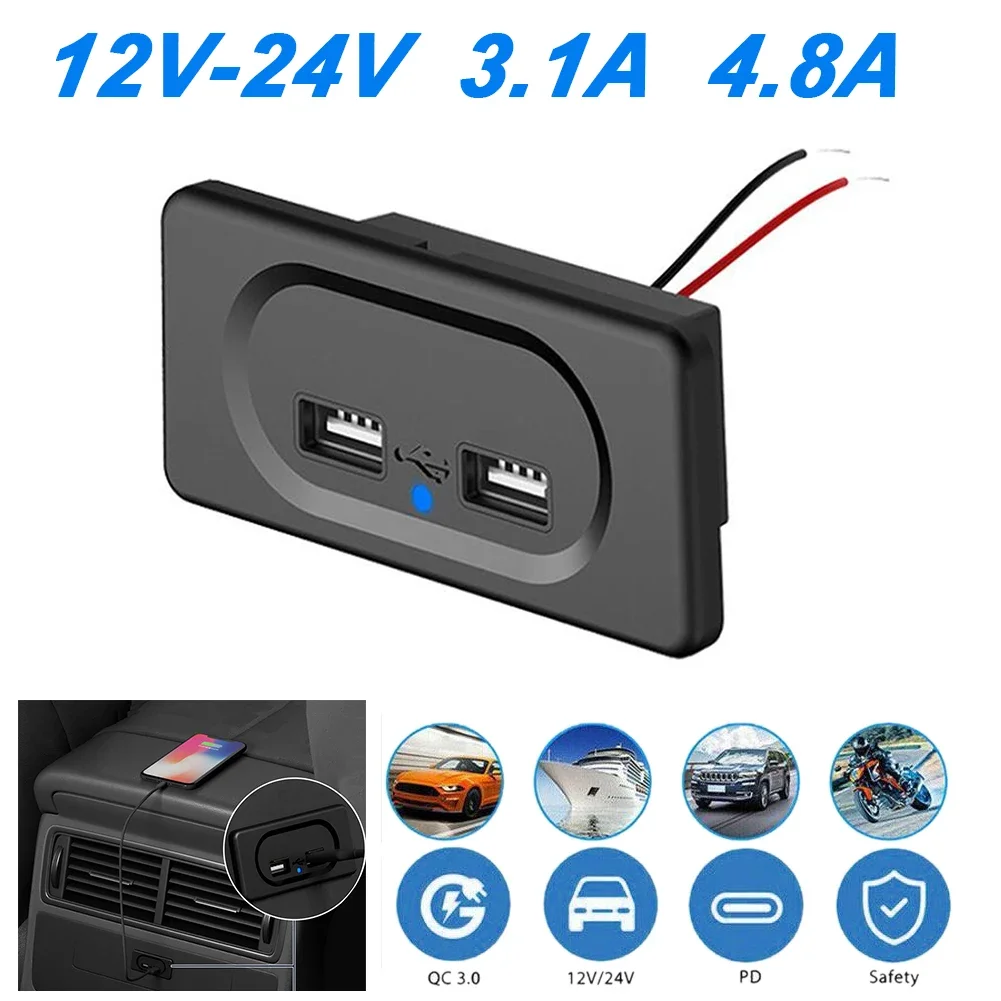 New 12V 24V Dual USB Car Charger Socket 3.1A 4.8A USB Power Adapter for Motorcycle Camper Truck ATV Boat Car RV